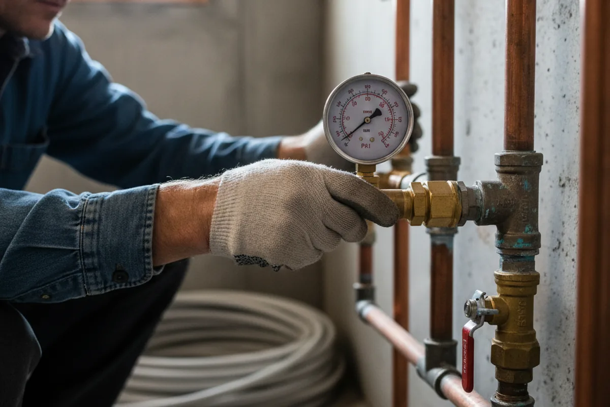 Pressure testing a repaired line during Water Line Repair in Pease